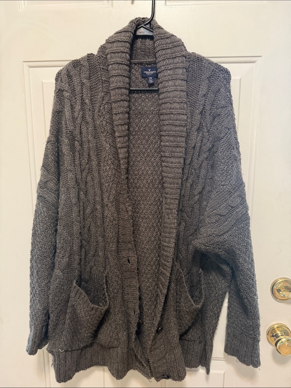 American Eagle Outfitters Chunky Cable Knit Open Cardigan in Gray